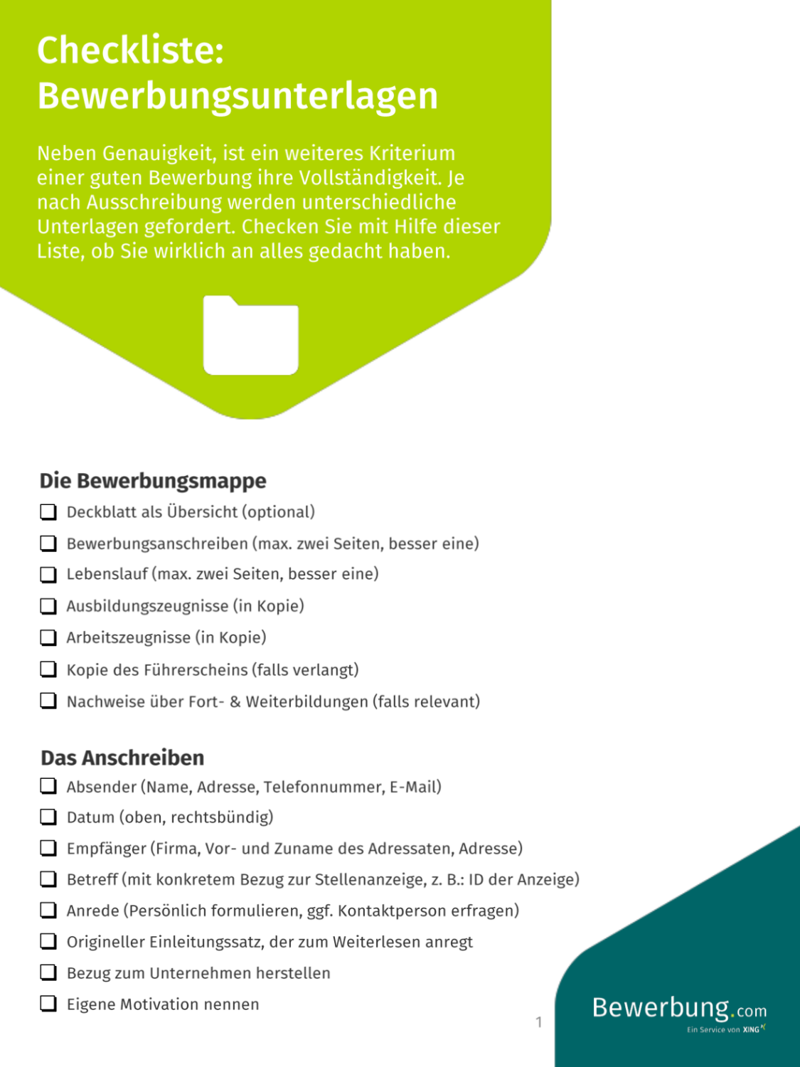 Checkliste: Bewerbungsunterlagen (Download PDF)