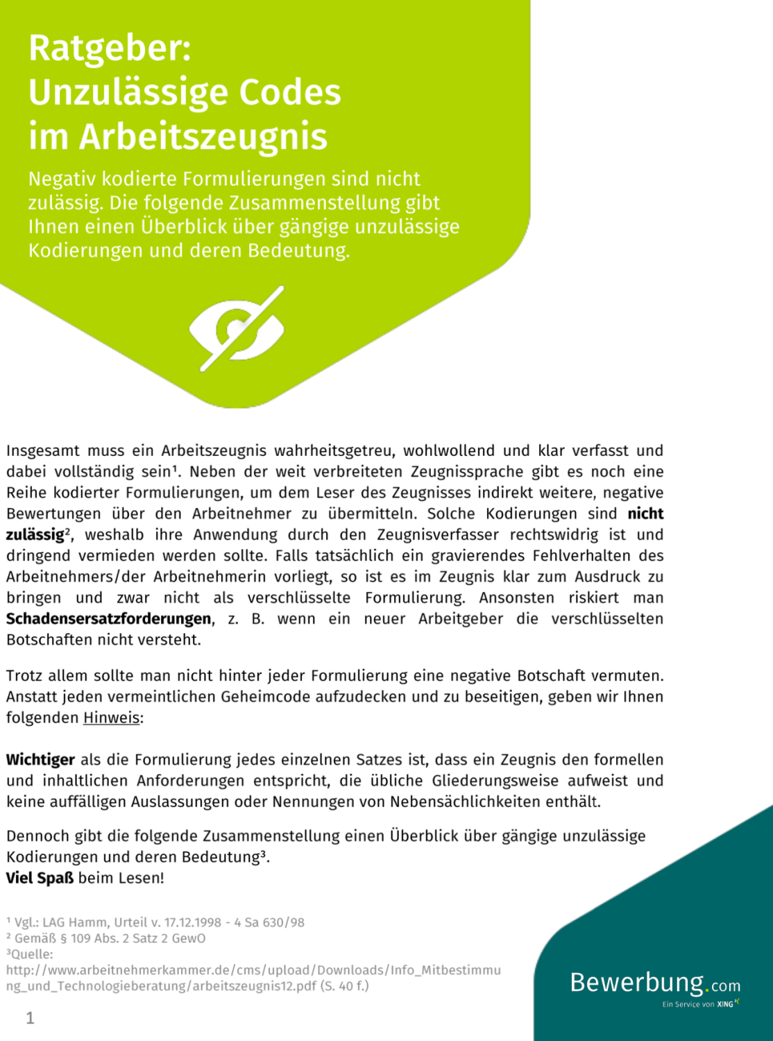 Ratgeber: Unzulässige Codes Im Arbeitszeugnis (Download PDF)